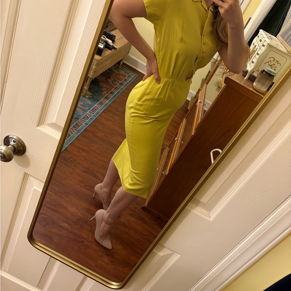 Flattering vintage 1950s dress handmade yellow